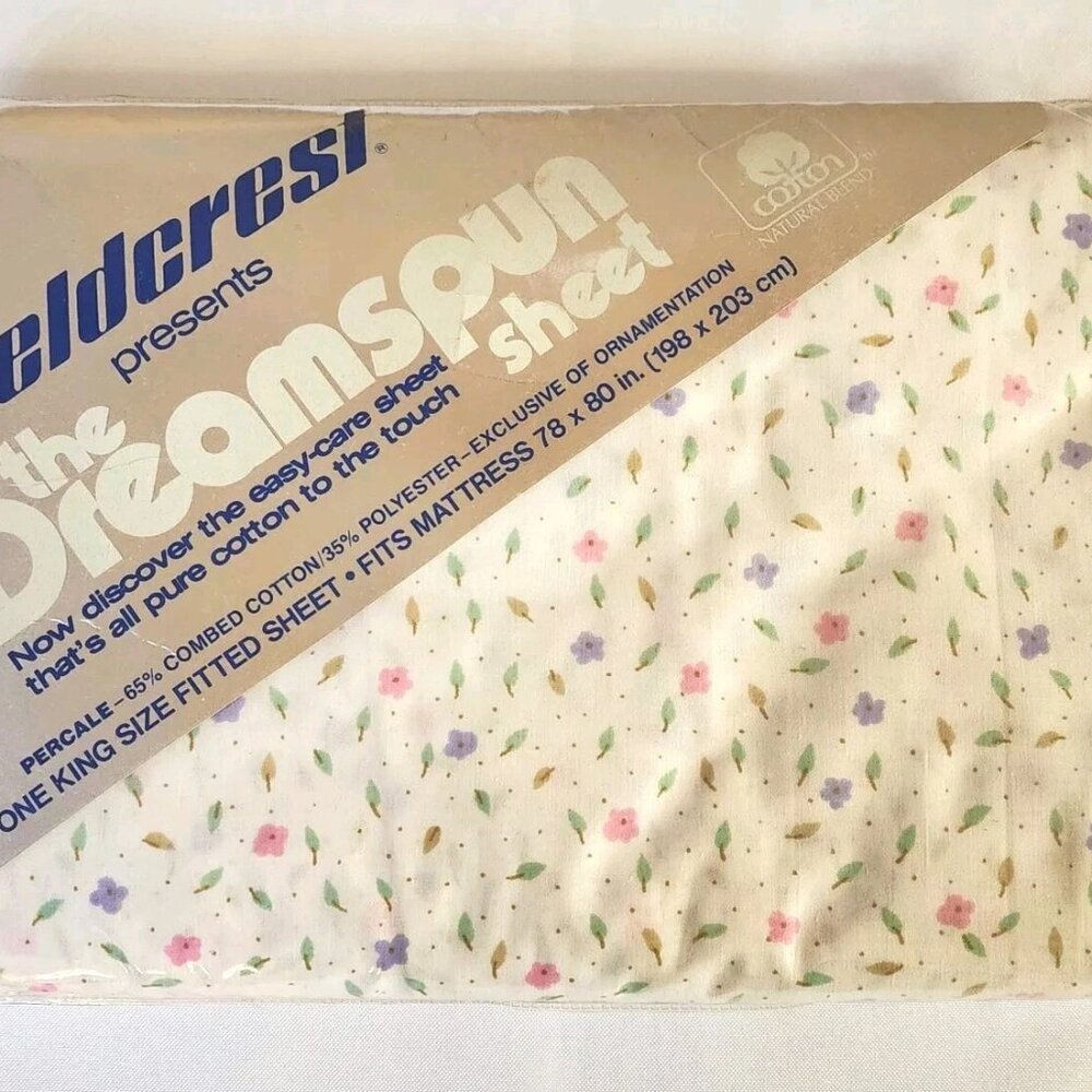 Vintage Fieldcrest Fine Combed Percale Floral King Size Fitted Sheet Flowers - Picture 4 of 8
